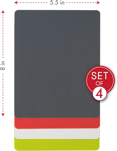Dexas Heavy Duty Cutting Board Grippmat, Flexible Cutting Boards for Kitchen, Set of 4, Non Slip Plastic Board Cutting Mat 5.5 by 8 Inches Gray, R...