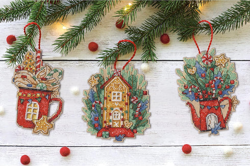 Dimensions Sweets and Treats Ornaments Counted Cross Stitch Kit, 4.5" H, 18 Cnt. Beige Aida 3 pcs...