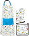 Passover Kitchen Linen Sets - Mah Nishtana Four Questions Print Design - Kitchen Apron - Pot Holder - Oven Mitt - Pesach Seder and Kitchen Accesso...
