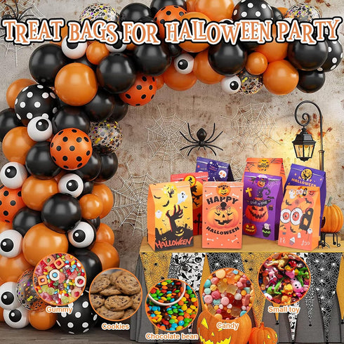 Halloween Treat Bags: 24pcs Halloween Paper Treat Bags with Stickers, Halloween Candy Bags, Halloween Trick or Treat Bags, Wide Opening for Easy F...