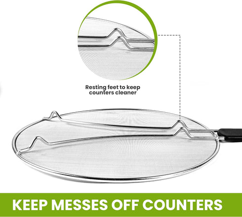13" Grease Splatter Screen for Cooking | Stainless Steel Oil Splatter Guard and Ultra-Fine Mesh Protects Skin from Burns | TPR Tight-Grip Handle (...