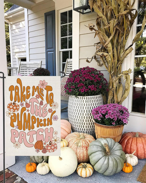 Thanksgiving Garden Flags 12x18 inch Double Sided, Seasonal Fall Take ME to The Pumpkin Patch Decorations, Small Autumn Decor for Yard Outside Out...
