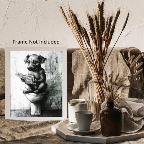 Posterizer 1 pcs-drawing style art-funny dog on toilet reading newspaper 5-Bathroom Restroom Art-Art for Animal Lovers-Decor for Home & Office- un...