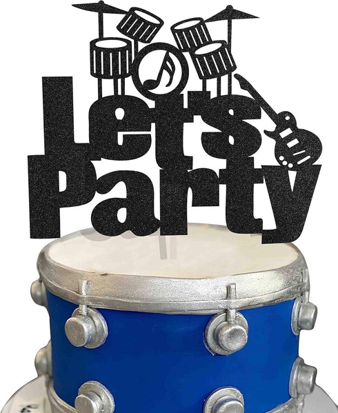 Let's Party Drums Cake Topper for Music Birthday Rock and Roll 80's Themed Party Decorations...