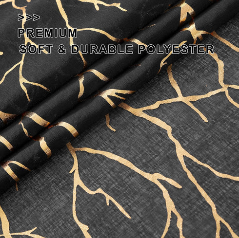 FINECITY Black Gold Sheer Curtains for Bedroom - Metallic Gold Foil Tree Branch Black Sheer Curtains 63 Inch Length Black and Gold Window Curtain ...