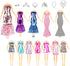 Glitter Sequin Mermaid Doll Clothes and Accessories - 12 Sequin Sparkly Glitter Party Club Dress, 2 Different Crown Ornament and 3 Beautiful Neckl...