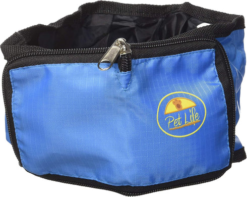 PET LIFE Wallet Folding Waterproof Zippered Collapsible Folding Travel Pet Dog Cat Bowl Feeder Waterer, One Size, Blue...
