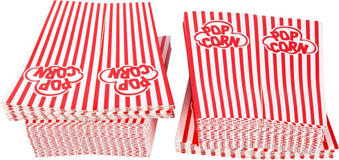 GSM Brands Popcorn Containers Boxes (100 Pack) - Striped White and Red Paper - for Home Movie Theater...
