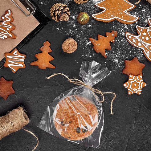 100 Pcs 9 in x 6 in(1.4mil.) Clear Flat Cello Cellophane Treat Bags Good for Bakery, Cookies, Candies,Dessert with random color Twist Ties!...