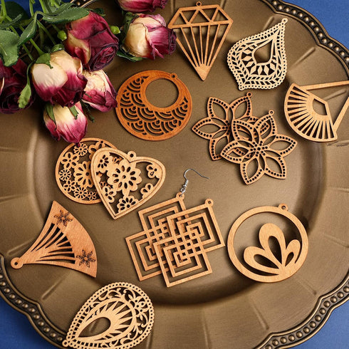 222 Pieces African Wooden Dangle Earring Making Kit, includes 48 Pieces Wooden DIY Earring Pendants 100 Pieces Jump Rings 50 Pieces Earring Hooks ...