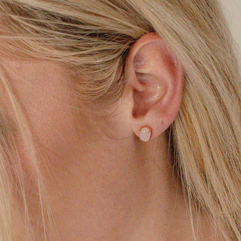 Rose Quartz Stud Earrings in Sterling Silver and 14K Rose Gold Plated...