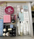 Stackable Clear Drawer Organizers Small Makeup Vanity Storage Bins Trays and Office Desk Drawer Dividers Triple Compartments 2 Pack...