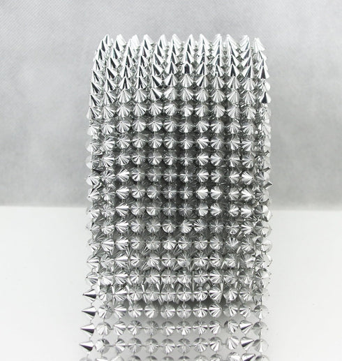 2/3 Yard Silver Sew Stitch On Pointed Spike Stud Cone Flatback Punk Rock Trim Mesh Bead Craft(Silver)...