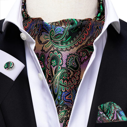 Hi-Tie Men's Cravat And Flower Lapel Pin Set Jacquard Silk Ascot Handkerchief Cufflinks For Wedding Party Daily Dress...