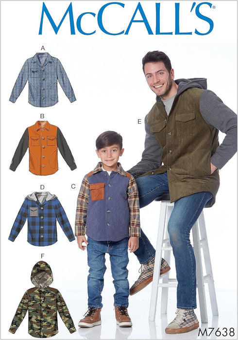 McCall's Patterns Men's and Boys' Lined Button-Front Jackets with Hood Options Sewing Pattern, (SML-MED-LRG-XLG)...