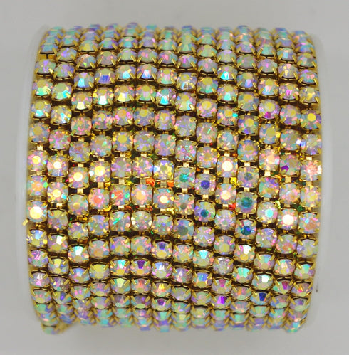10 Yard Crystal AB Rhinestone Close Chain Clear Trim Sewing Craft (Gold, 4.3mm)...