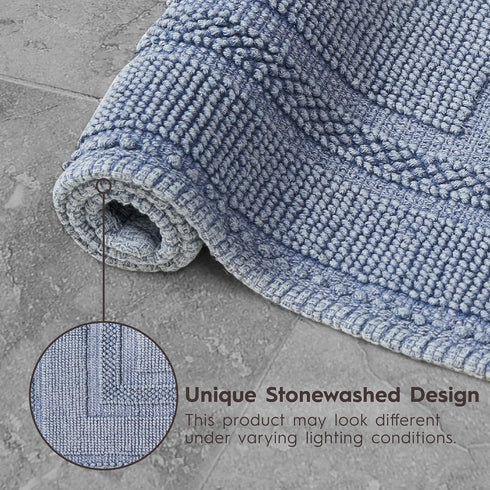 Jean Pierre - Stonewash Racetrack Bath Rug, Cotton, Premium Bathroom Decor, Machine Washable, Highly Absorbent, Measures 17" x 24", Washed Blue...