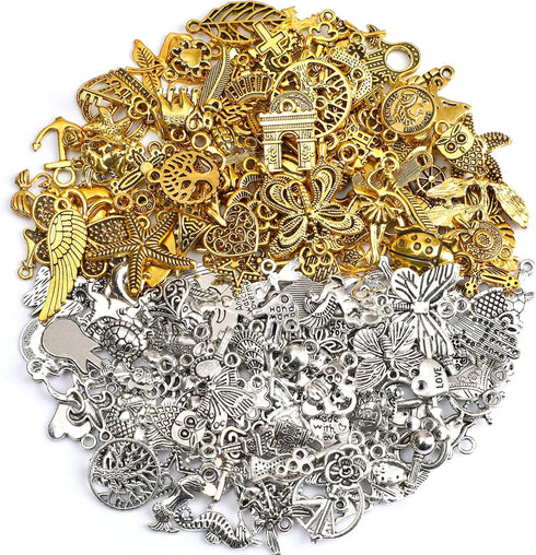 SANNIX 200Pcs Bulk Jewelry Making Charms Tibetan Antique Silver Gold Charm Pendants for DIY Bracelet Necklace Making Crafts...