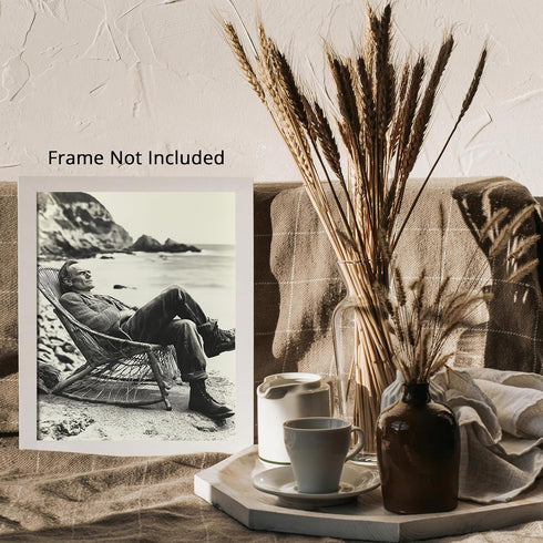 Posterizer 1 pcs-outdoor black and white photo art-rugged man in chair 2-Photography Art-Retro Art-Decorations for Bedroom, Office, Living Room - ...