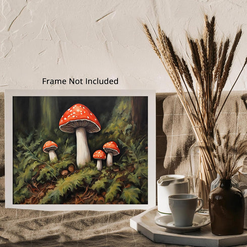 Posterizer 1 pcs-cute mushrooms in the wild-oil painting style 4-Floral & Botanical Art-Landscape & Nature Art-Decor for Home & Office- unframed w...