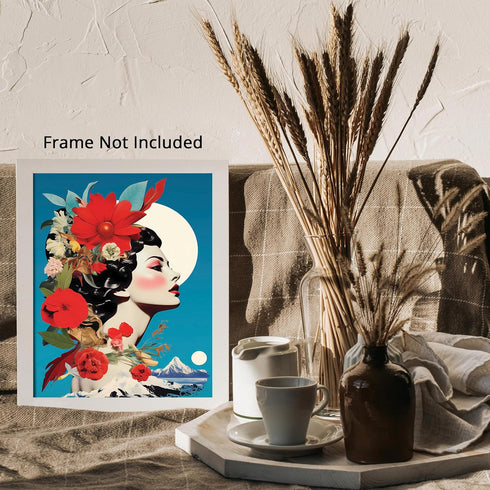 Posterizer 1 pcs-landscapes and flowers-vintage woman collage-Retro Art-Abstract & Modern Art-Gift for Art Lovers- UNFRAMED Wall Art...