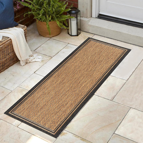 Gertmenian Indoor Outdoor Classic Flatweave Area Rug, Stain & UV Resistant Carpet, Deck, Patio, Poolside & Mudroom, 2x6 Ft Runner, Simple Border, ...