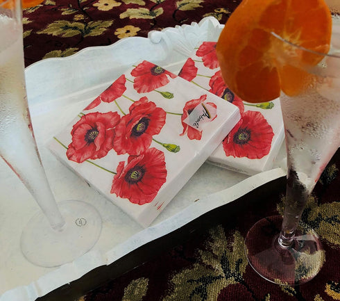 20-ct 13x13 Valentine's Napkins Decorative for Decoupage Red Poppy Floral Paper for Mother's Father's Day Red Pretty Flower Napkins gorgeous for L...