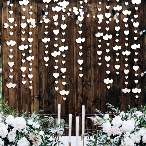 52Ft Valentines Day Party Decorations White Heart Garland White Love Heart Hanging Paper Streamer Banner for Wedding Anniversary Bridal Shower Eng...