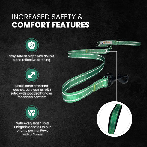Heavy Duty Dog Leash for Small to Large Dogs - 6 ft Long with Comfortable Padded Larger Double Handles for Training, Walking, Running. Reflective ...