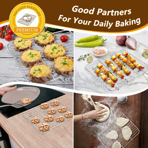 P&P CHEF 9 Inch Baking Sheet Pan with Rack Set, Stainless Steel Cookie Sheet Pan Tray with Cooling Rack for Oven Use, Cooking Roasting, Non Toxic ...