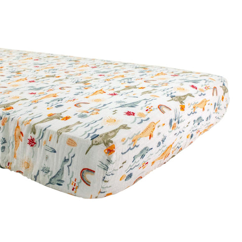 Bebe au Lait Classic Muslin Crib Sheet, 100% Cotton Muslin, Fits Standard Crib Mattress - Narwhal...