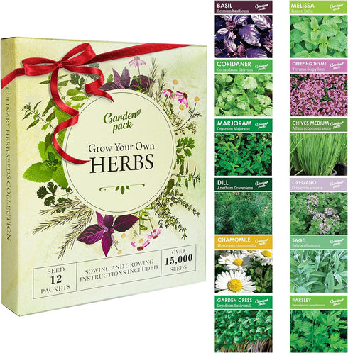Grow Your Own Herbs Garden Kit - 12 Herb Seeds Variety Pack - Basil Seeds, Mint Seeds, Rosemary Seeds, Oregano Seeds, Parsley Seeds & More Packets...