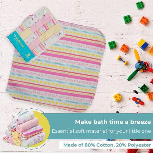 Spasilk Washcloth Wipes Set for Newborn Boys & Girls, Soft Terry Washcloth Set, Pack of 20, Pink Lines, 20 Pack...