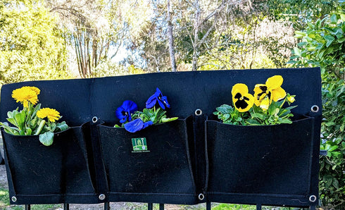 Cloth 6 Pocket Saddlebag Hanging Fence Fabric Bag Planter -Hangs Flowers on Both Sides of The Fence for Patio, Deck, Railing. Perfect for flowers,...