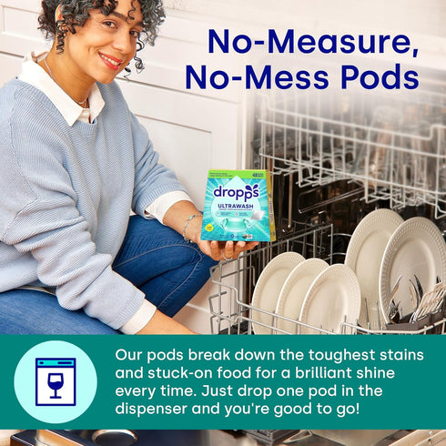 Dropps Dishwasher Detergent Pods: Unscented | 32 Count | Cuts Grease & Fights Stuck On Food | For Sparkling Glassware & Dishes | Low Waste Packagi...