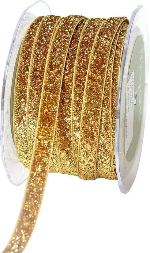 May Arts 3/8-Inch Wide Ribbon, Gold Metallic Velvet...
