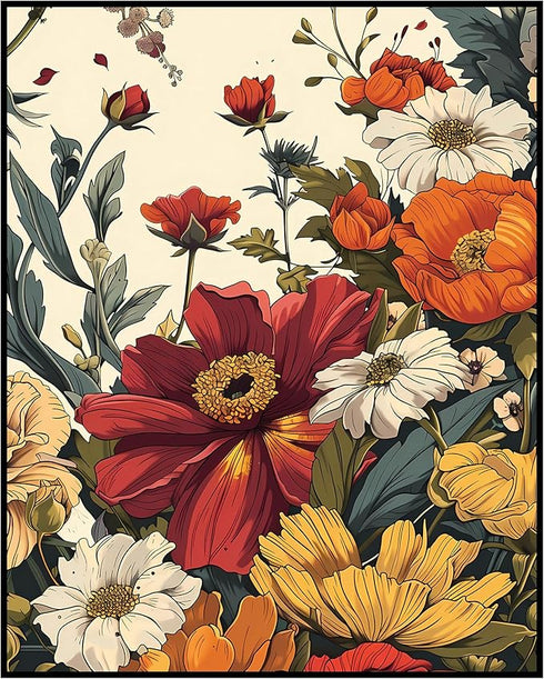 Posterizer 1 pcs-pretty white-red-yello and orange flowers-Floral & Botanical Art-Abstract & Modern Art-Decor for Home & Office- UNFRAMED Wall Art...