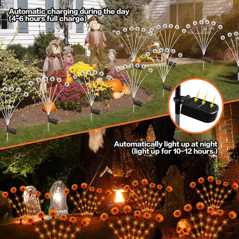 Scary Eyeballs Solar Halloween Lights Outdoor,2PACKS 12LED Halloween Decorations with 3D Floating Scary Eyeballs Magic Lights,Solar Spooky Lights ...