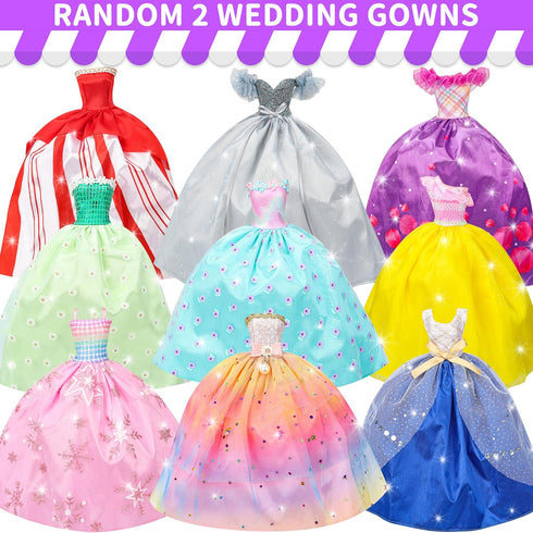 52 Pcs Doll Clothes and Accessories,2 Wedding Gowns 6 Fashion Dresses 2 Set Casual Outfits Top and Pant 2 Swimsuit,20 Hanger 10 Shoe 10 Accessorie...
