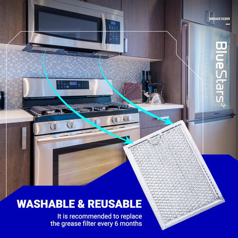 BlueStars WB06X10309 WB06X10359 Microwave Grease Filter Replacement 7.64 x 5.12 - Compatible with G.E LG Kenmore Over-the-range Vent Hood Microwav...