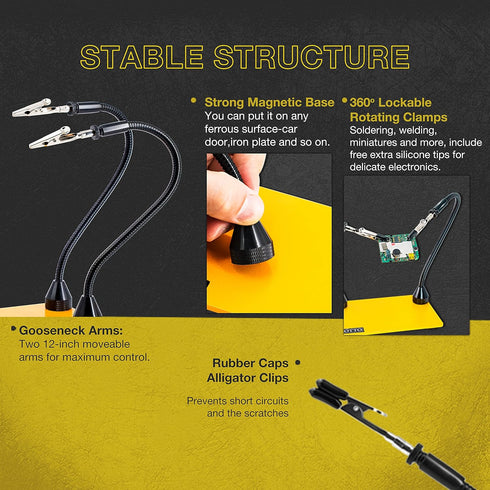 2 Pack Set Magnetic Flexible Gooseneck Metal with Alligator Clips for Helping Hands Third Hand Tool Automobile Electronics Soldering Jewelry Paint...