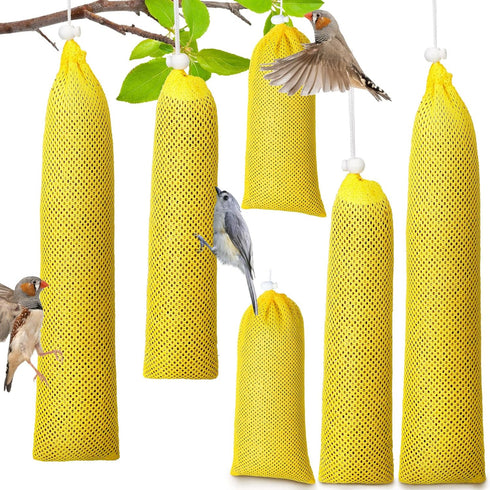 6 Pieces Finch Sock Feeder Finch Feeders without Seeds for Outdoors Hanging Thistle Bird Feeder for Finch Thistle Seed Bird (Yellow, 3.94 x 15.5 I...