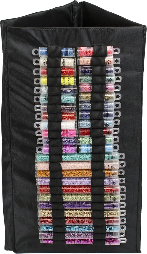 The Beadsmith Bead Tube Tower – Storage Unit – 8 x 16 inches, Folds Easily for Storage or Travel – Holds Large and Small Bead Tubes – Clear Zipper...