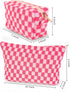 2-Pack Makeup Bag For Women - Large Checkered Knitted Cosmetic Bags&Small Makeup Pouch Aesthetic Design Travel Toiletry Bag Skincare Bag Car Stora...