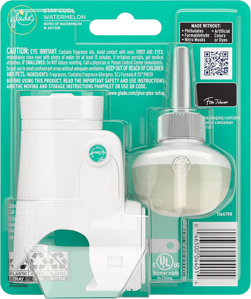 Glade PlugIn Plus Air Freshener Starter Kit, Scented Oil for Home and Bathroom, Stay Cool Watermelon, 0.67 Fl Oz, 1 Warmer + 1 Refill...