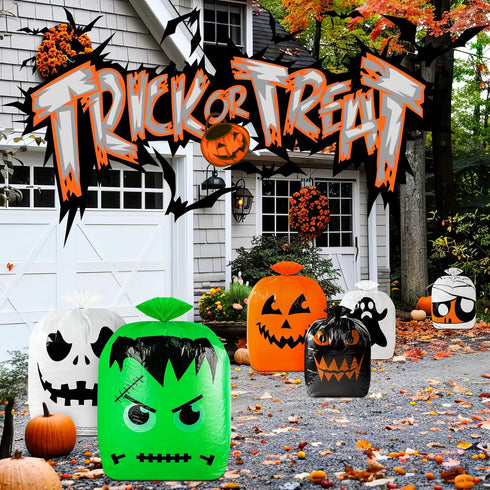 6 Pcs Halloween Pumpkin Leaf Bags, Halloween Pumpkin Trash Bags with Twist Tie, Fall Yard Trash Bags Yard Waste Bags Halloween Goodie Bags for Hal...