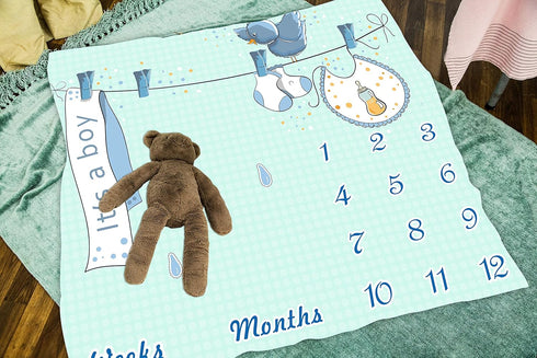 Milestone Blanket for Baby Boy, Blue Baby Photo Backdrop Memory Blanket for Baby Boy Swaddling Blanket, 48x40 Inch Receive Baby Blanket for Baby B...