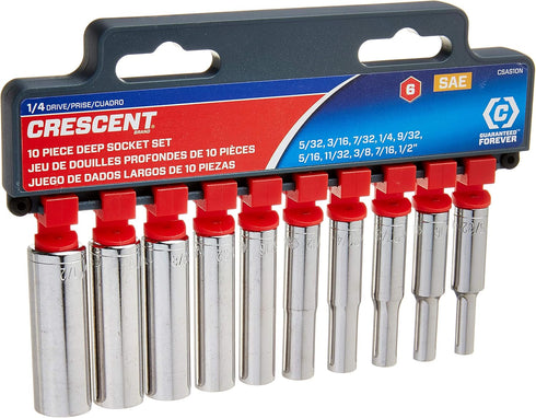 Crescent 10 Piece1/4" Drive 6 Point Deep SAE Socket Set - CSAS10N...