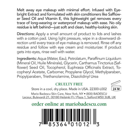 Mario Badescu Eye Makeup Remover Gel Ideal for Combination or Oily Skin Lightweight, Non-Greasy Waterproof Eye Make Up Cleanser Formulated with Sa...