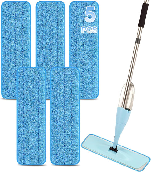 18 inch Reusable Mop Pads Microfiber Spray Mop Replacement Heads for Wet/Dry Mops Compatible with Bona Floor Care System (5 Pack)...